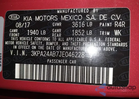 2018 Kia Rio S z USA, uszkodzony, nr VIN 3KPA24AB7JE046228